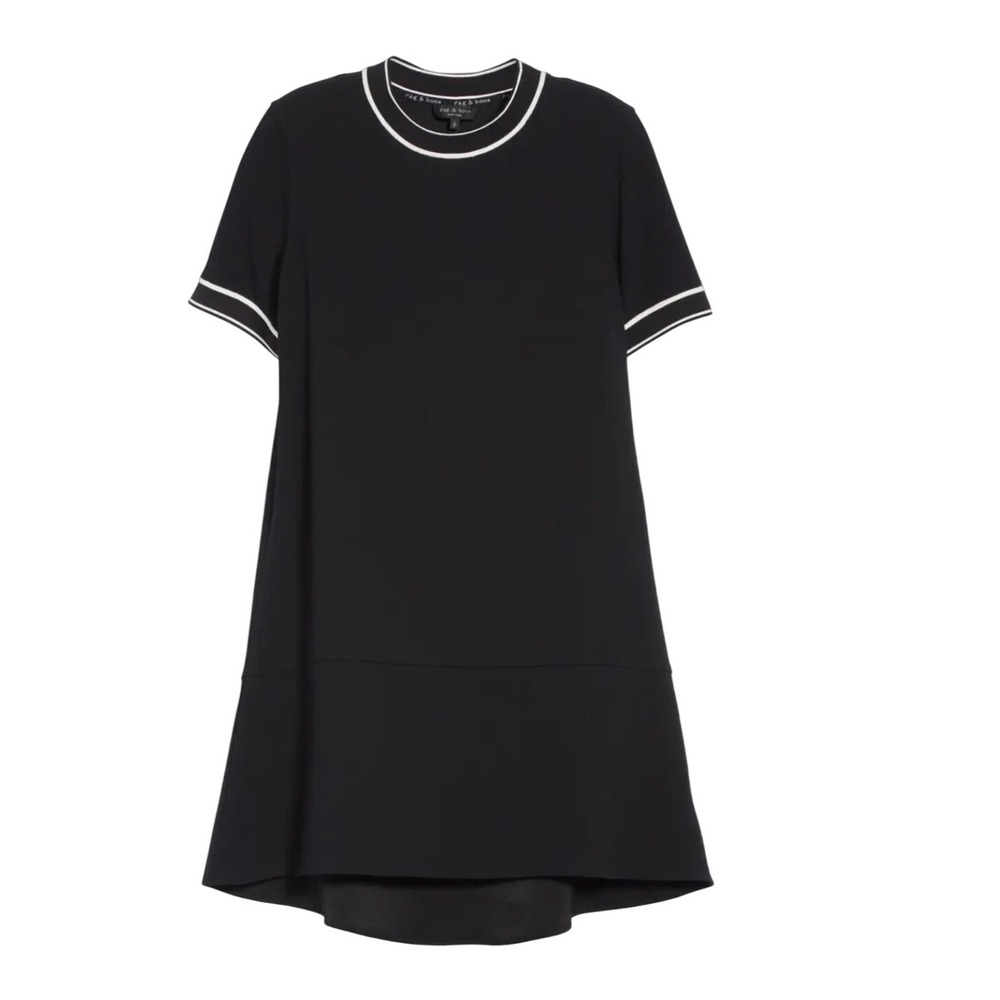 Rag & Bone Shift Dress Womens Small Black‎ Excellent Tipped Crew Neck High-Low